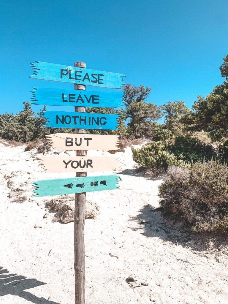 Sustainability sign on an island about leaving nothing behind