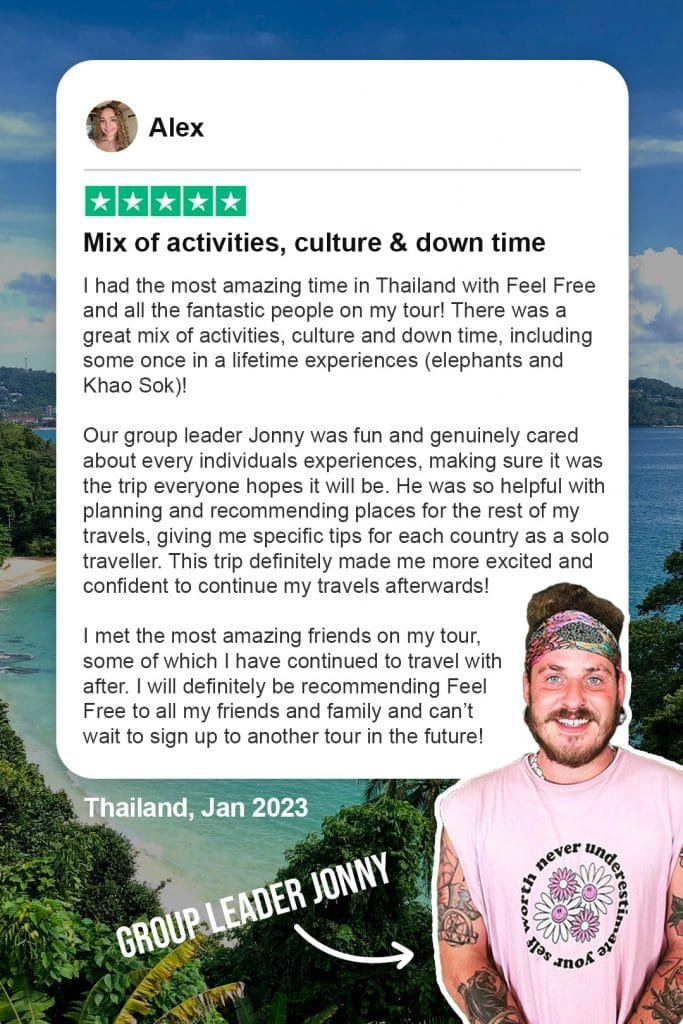 Jonny exploring Thailand during a backpacking tour: photo taken at a temple
