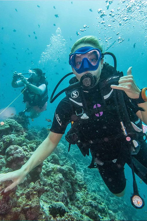 A picture of someone scuba diving in Bali.