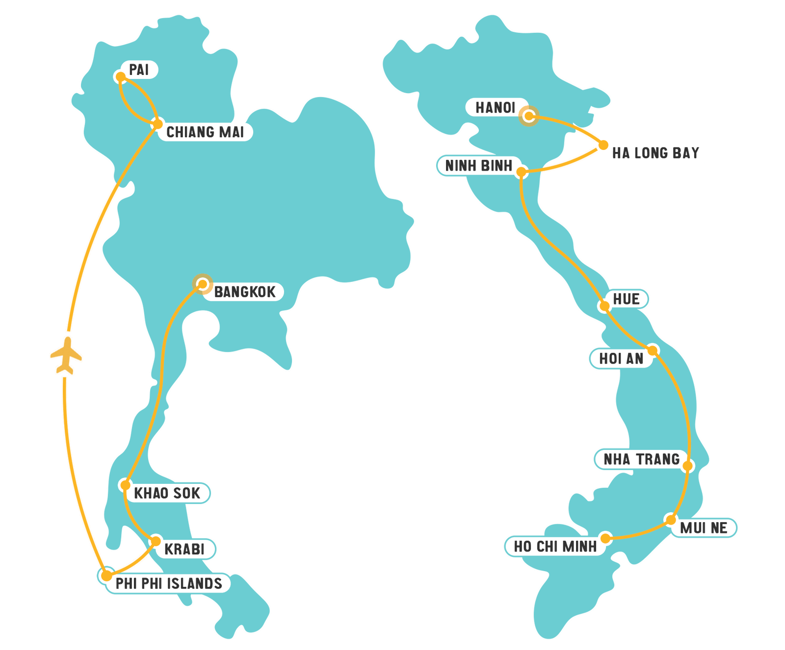 South East Asia Thailand & Vietnam - 29 Days Map
