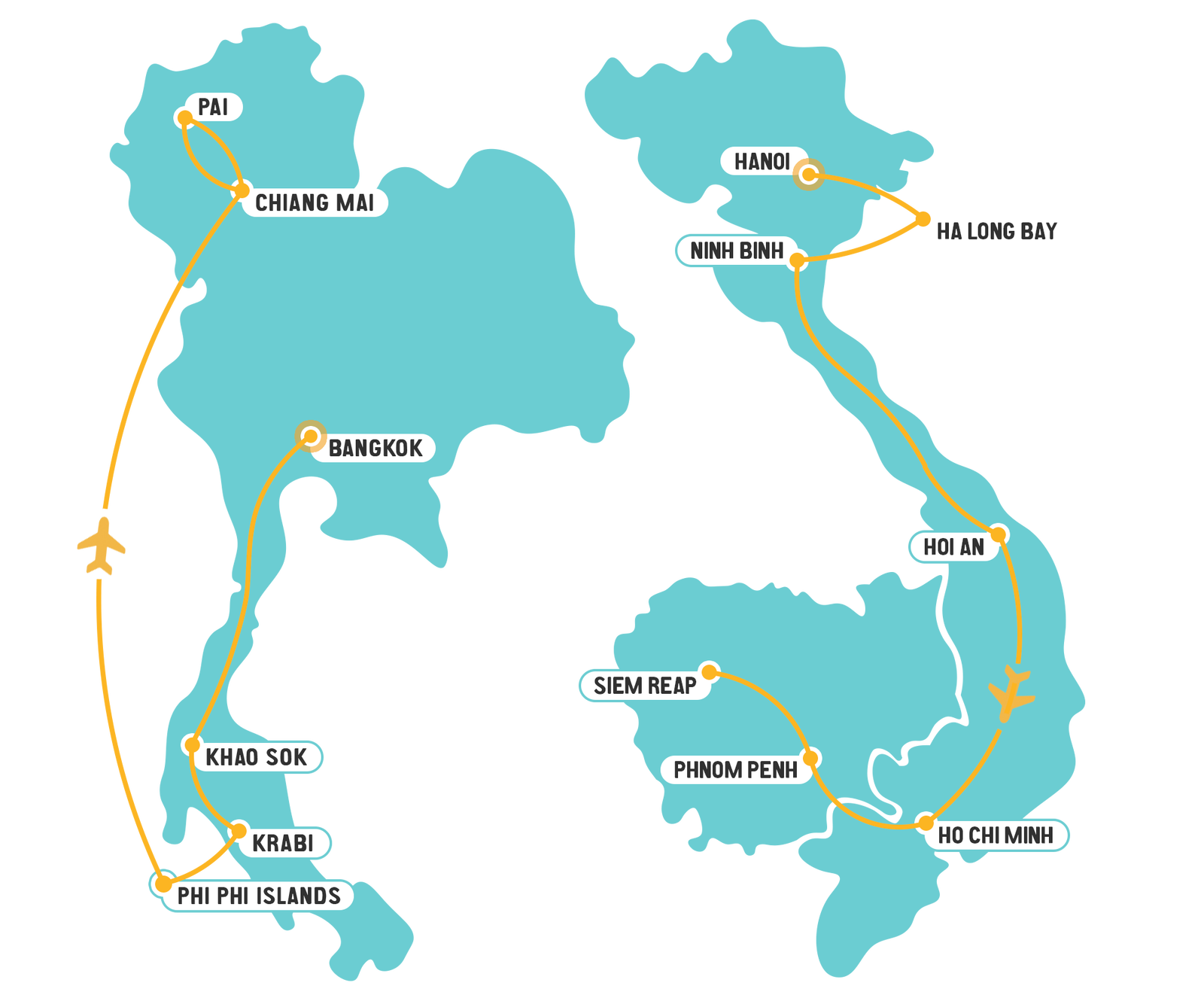 Thailand, Vietnam & Cambodia Thailand, Vietnam & Cambodia - 29 days Map