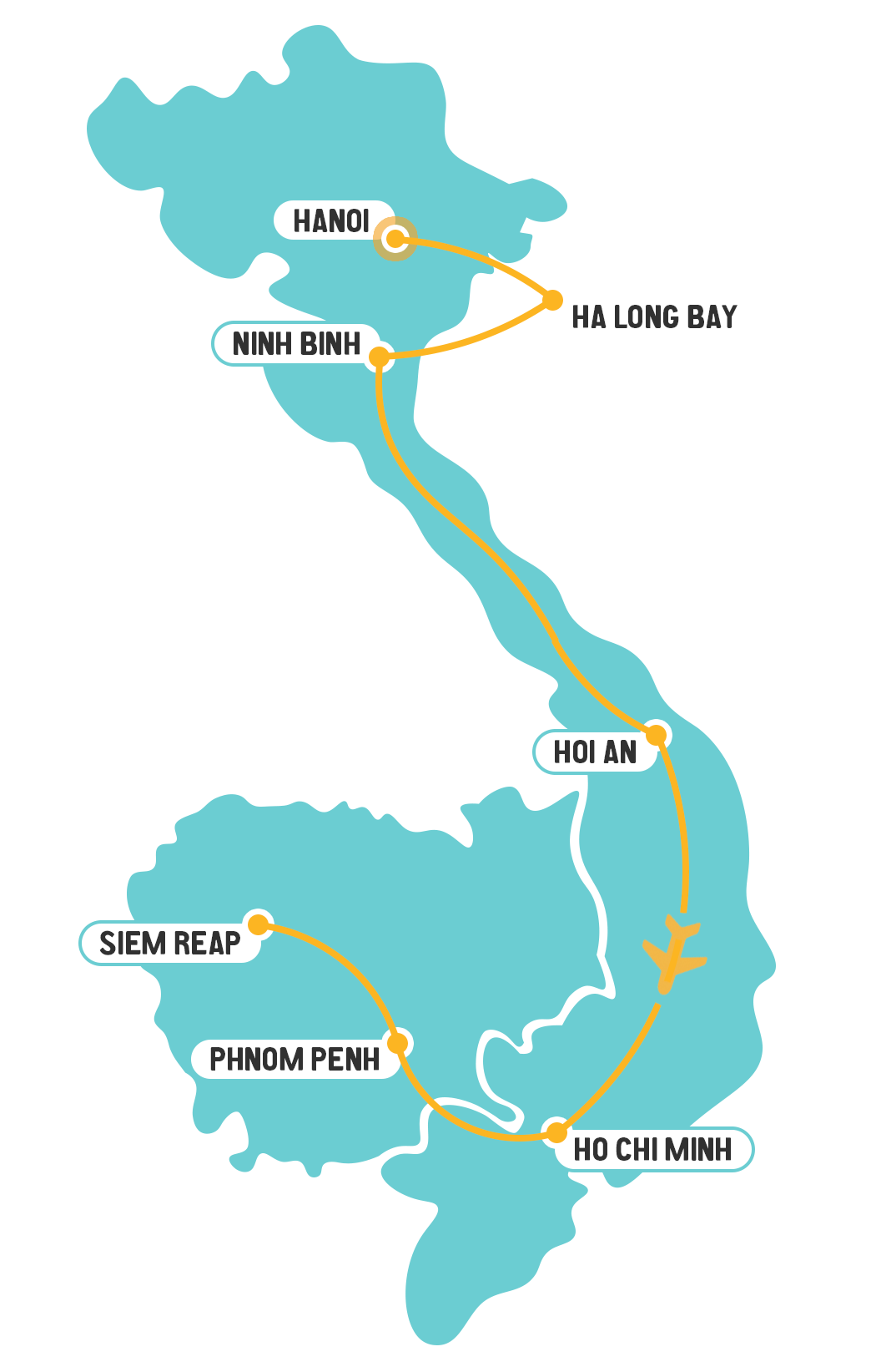Vietnam & Cambodia Vietnam & Cambodia - 14 days Map